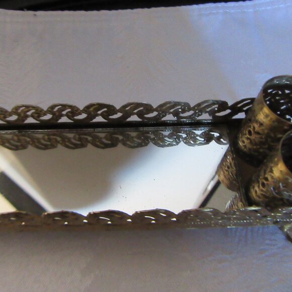 This is a vintage vanity tray with a mirror and lipstick holders. - Picture 11 of 13